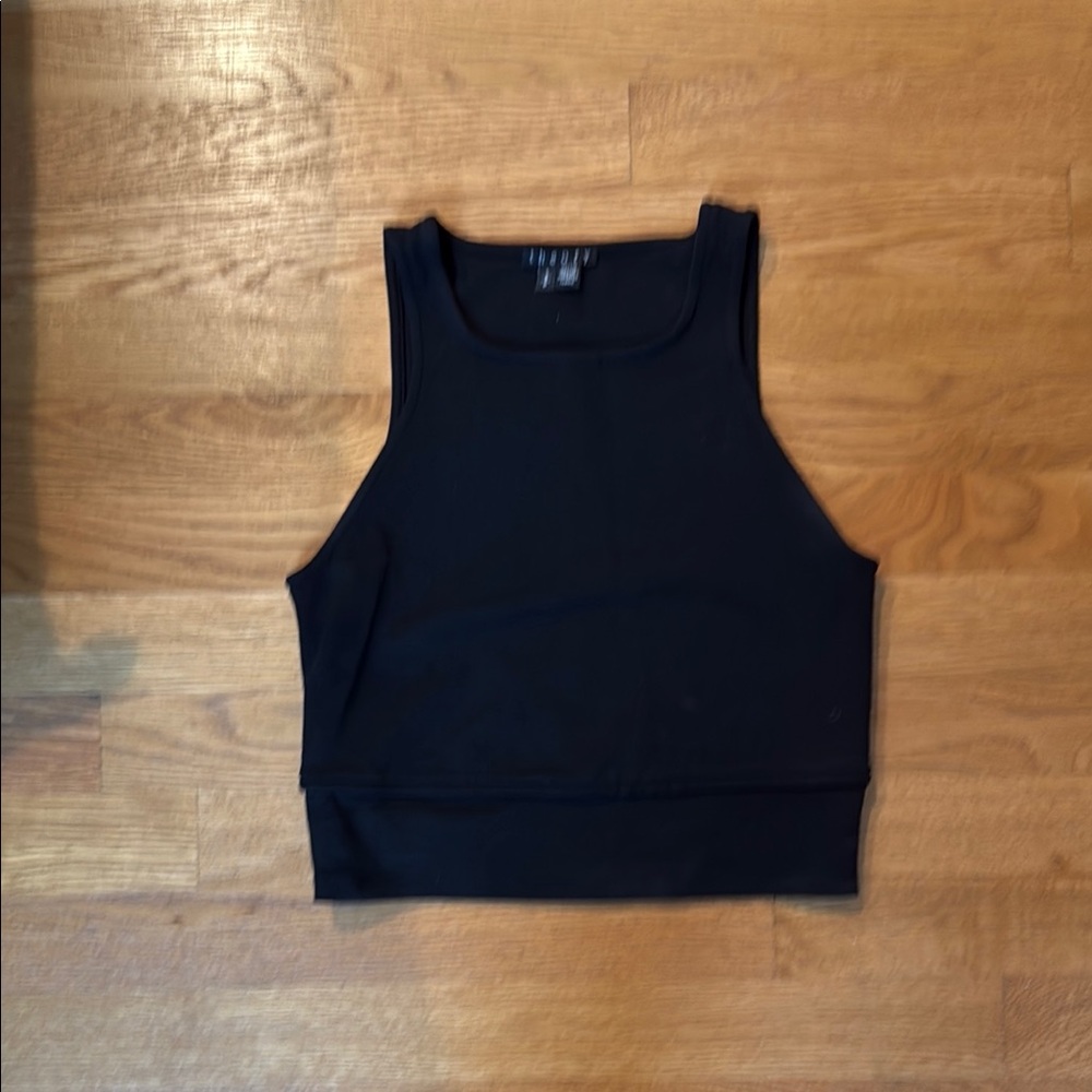 Theory Black Fitted Sleeveless Crop Tank Top